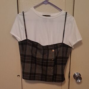 Chic Plaid Black and White Blouse